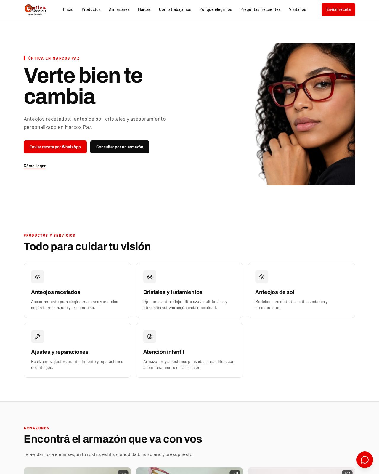 Captura del sitio de Óptica Rossi